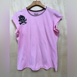 Vans Youth Girls TShirt Sz XL Pink Short Sleeve Crew Neck Bow Skull Cross Bones